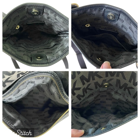 Michael Kors MK Signature Jacquard + Leather Trim Crossbody Shoulder Bag/Purse - Picture 7 of 12